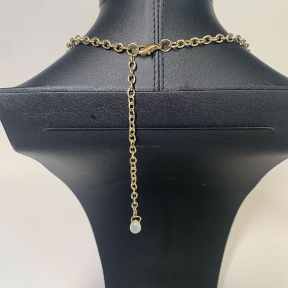 Beaded Chandelier Necklace Layered Beads & Gold Chains Pale Blue Amber Gold 16"L - Picture 3 of 3